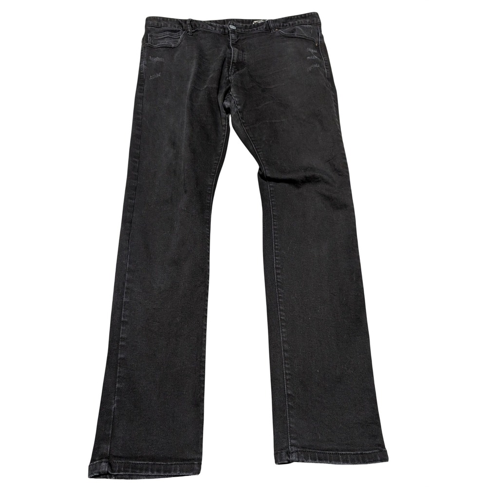 Smoke‎ Rise Mens Black Distressed Straight Leg Denim Jeans Size 38x34